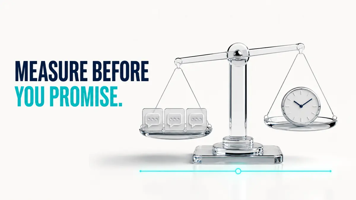 A transparent balance measures three repeated support messages against the staff time they consume